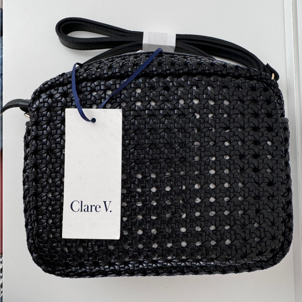NWT Clare V Midi Sac in Black Woven Rattan
